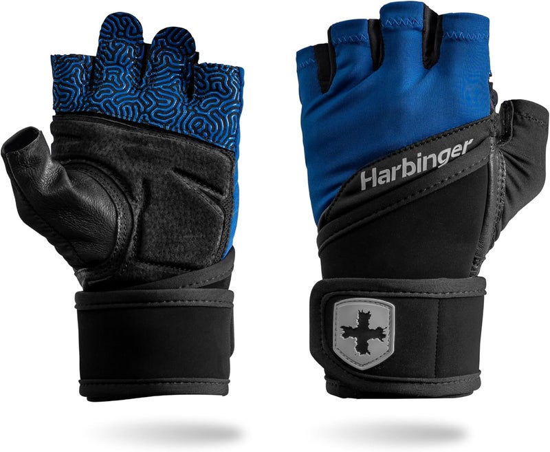 Harbinger Training Grip Wrist Wrap Gloves - Enhanced Grip & Wrist Support, Breathable Lycra Back, Padded Leather Palm, Half-Finger Design, Quick Pull Tabs - Ideal for Weightlifting, Gym - Men's - Image 1